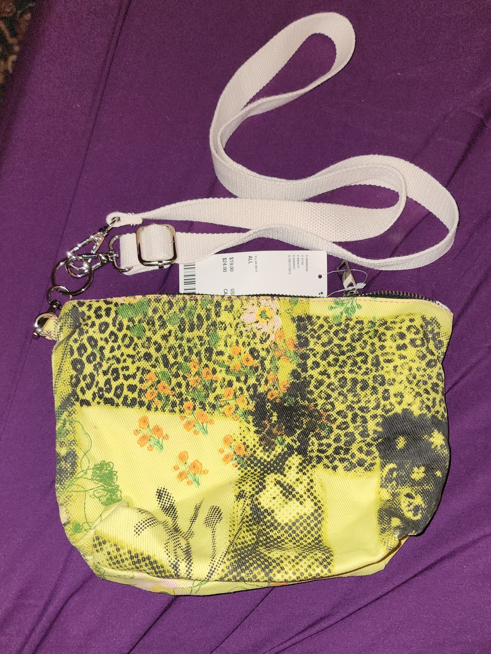 Urban Outfitters Yellow Floral & Leopard Print Crossbody with White Strap